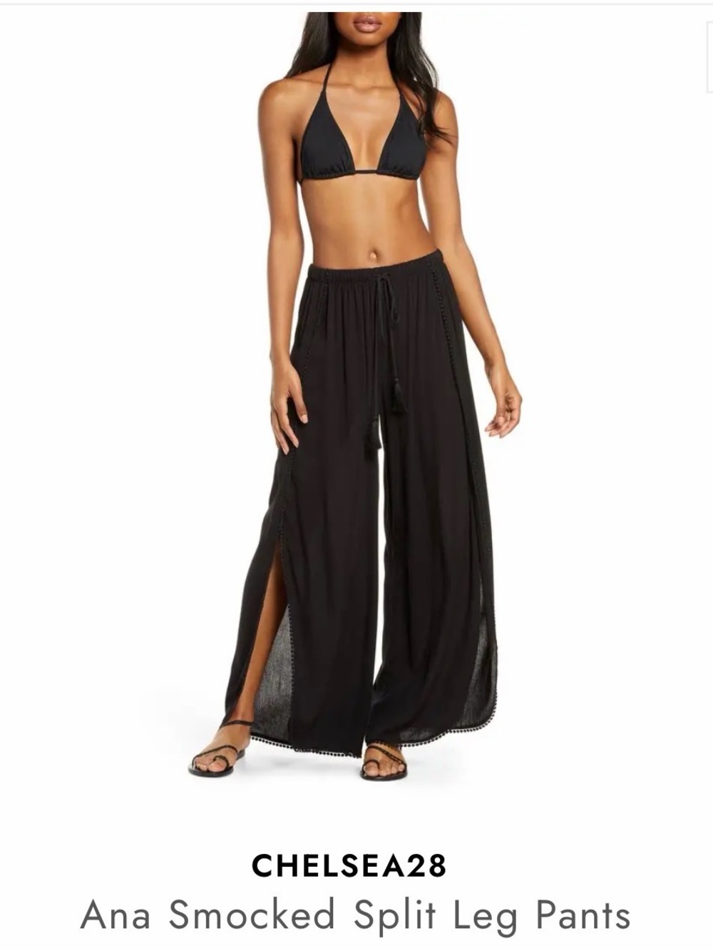 CHELSEA28 Black Ana Smocked Split Leg Wide-Leg Pants